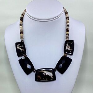 Jay King Reversible Peanut Wood and Black Amphibole Beaded